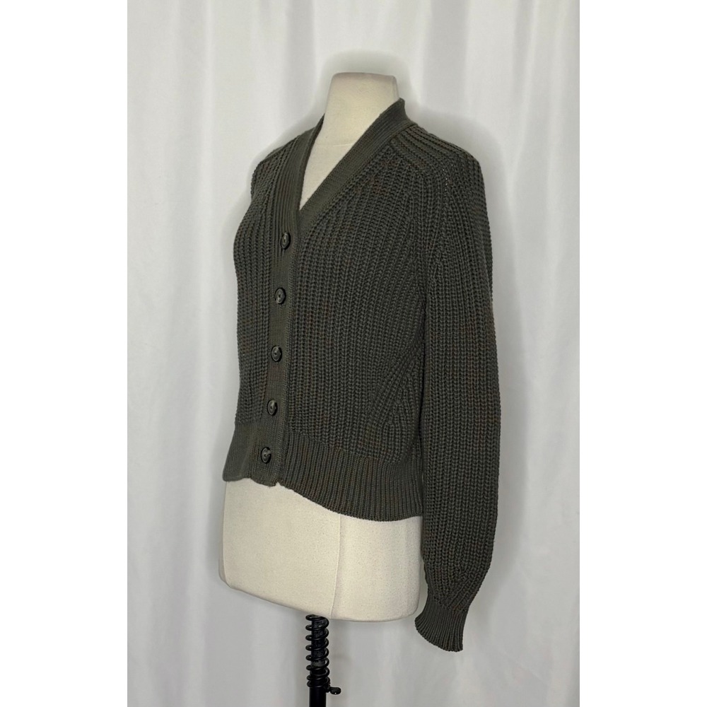 EVERLANE The Texture Cotton Cardigan Sweater Raglan Kambaba Green Knitwear Small - Picture 7 of 16